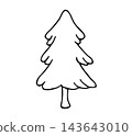 Hand Drawn Doodle Christmas Fir Tree Outline Illustration, Winter Holiday Spruce Icon Isolated on White 143643010