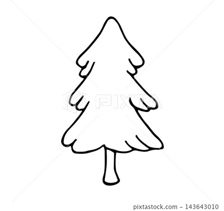 Hand Drawn Doodle Christmas Fir Tree Outline Illustration, Winter Holiday Spruce Icon Isolated on White 143643010
