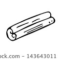 Hand Drawn Doodle Cinnamon Stick Outline Illustration, Aromatic Baking Spice Icon Isolated on White 143643011