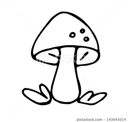 Hand Drawn Doodle Spotted Mushroom with Grass Outline Illustration, Autumn Forest Toadstool Icon Isolated on White Hand Drawn Doodle Spotted Mushroom with Grass Outline Illustration, Autumn Forest Toadstool Icon Isolated on White 143643014