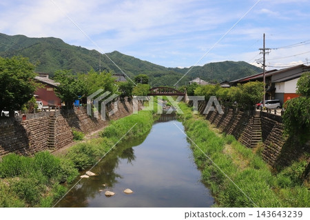 Gifu, Hida, Hida Furukawa: Arakigawa River and Kasumibashi Bridge as seen from Imamiyabashi Bridge. 143643239