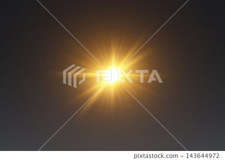 Sunburst effect with bright golden rays illuminating dark background, symbolizing energy and warmth 143644972