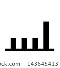 A black bar graph icon that starts flat and then suddenly increases sharply at the end; transparent background. 143645413