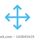 Blue four-way arrow icon representing up, down, left, and right movement; transparent background. 143645419