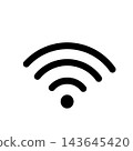 A simple black Wi-Fi signal icon representing wireless communication; transparent background. 143645420