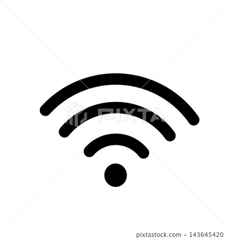 A simple black Wi-Fi signal icon representing wireless communication; transparent background. A simple black Wi-Fi signal icon representing wireless communication; transparent background. 143645420