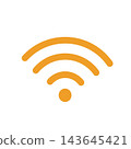 A simple orange Wi-Fi signal icon representing wireless communication; transparent background. 143645421