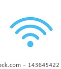 A simple blue Wi-Fi signal icon representing wireless communication; transparent background. 143645422