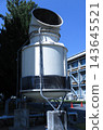 Cooling tower installed on a concrete scaffolding on the ground. 143645521