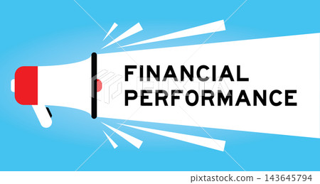 Color megaphone icon with word financial performance in white banner on blue background 143645794