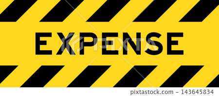 Yellow and black color with line striped label banner with word expense 143645834
