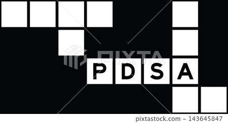 Alphabet letter in word PDSA (Abbreviation of plan do study act) on crossword puzzle background Alphabet letter in word PDSA (Abbreviation of plan do study act) on crossword puzzle background 143645847