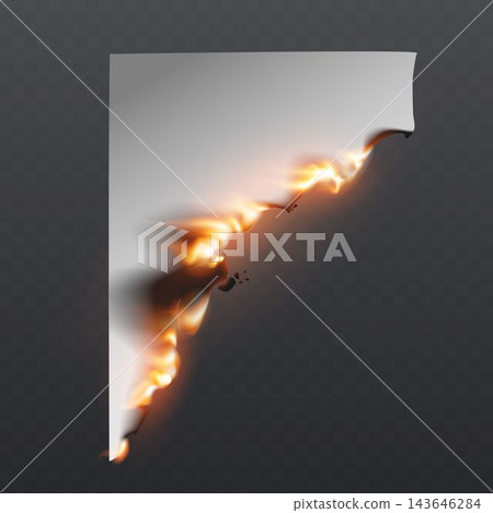 White paper sheet burning with fire, a transparent design element White paper sheet burning with fire, a transparent design element 143646284
