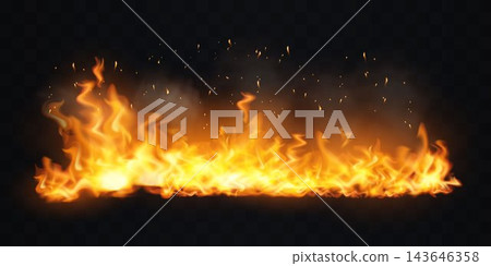 Burning fire line on transparent background creating heat and energy 143646358