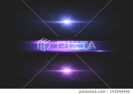 Multiple abstract light effects, including starbursts and streaks, glowing on a transparent background 143646446
