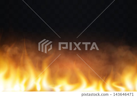 Burning fire creating heat with glowing orange and yellow flames rising 143646471