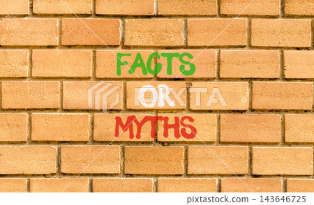 Facts or myths words symbol. Concept words Myths or Facts on beautiful brick wall. Beautiful brick wall background. Business and facts or myths concept. Copy space. 143646725