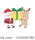 Santa and his reindeer carrying a big present 143646780