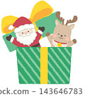 Santa and reindeer peeking out from a giant present 143646783