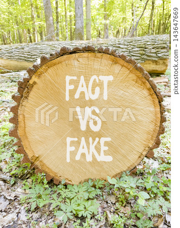 Fact vs versus fake words symbol. Concept words Fact vs Fake on beautiful wooden circle. Beautiful green forest background. Business and fact vs versus fake concept. Copy space. Fact vs versus fake words symbol. Concept words Fact vs Fake on beautiful wooden circle. Beautiful green forest background. Business and fact vs versus fake concept. Copy space. 143647669