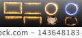 Set of realistic fire frames, borders, and portals with burning paper on transparent background 143648183