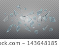 Glass fragments scattering in motion, showing a breaking effect on transparent background 143648185