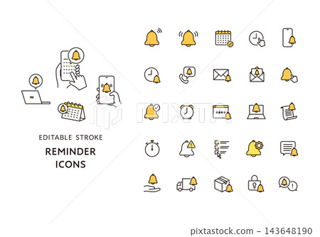Icon set related to reminders and alerts Icon set related to reminders and alerts 143648190