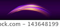 Abstract glowing light trails forming a dynamic curved stream against a dark purple background 143648199