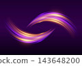 Abstract glowing light trails creating a dynamic design on a dark background 143648200