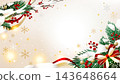 A Christmas background decorated with snowflakes, red berries, and ribbons. Vector illustration with text space. 143648664