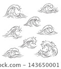 Ocean wave sketch outline set for sea surf water ripple summer marine nature design. 143650001