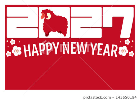 一隻紅羊和一張很大的2027新年賀卡 一隻紅羊和一張很大的2027新年賀卡 143650184