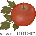 A realistic digital illustration of a ripe red apple with smooth skin, soft highlights, and green stem. 143650437