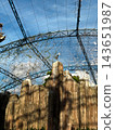 Storks Perched on Artificial Rocks in a Netted Aviary 143651987