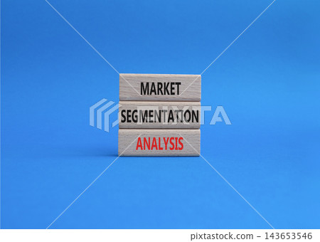 Market Segmentation Analysis symbol. Concept word Market Segmentation Analysis on wooden blocks. Beautiful blue background. Business and Market Segmentation Analysis. Copy space 143653546
