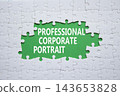 Professional Corporate Portrait symbol. White puzzle with words Professional Corporate Portrait. Beautiful green background. Business concept. Copy space. 143653828