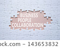 Business People Collaboration symbol. White puzzle with words Business People Collaboration. Beautiful pink background. Business concept. Copy space. 143653832