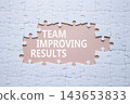 Team Improving Results symbol. White puzzle with words Team Improving Results. Beautiful pink background. Business concept. Copy space. 143653833