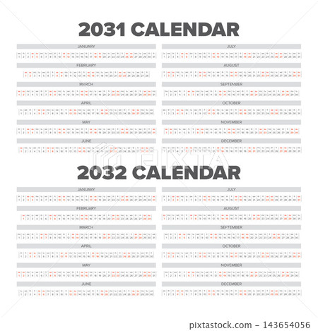 2031 and 2032 Linear Annual Calendar Set 2031 and 2032 Linear Annual Calendar Set 143654056