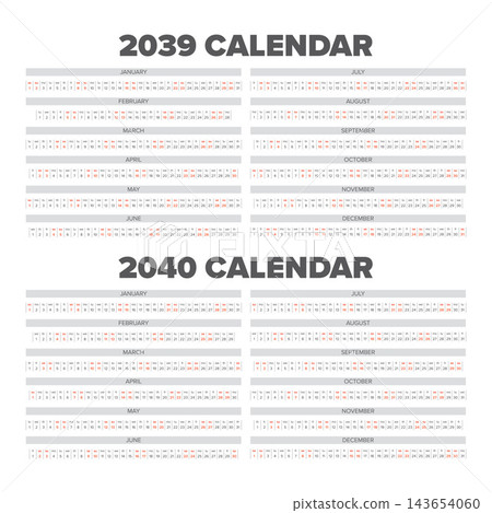 2039 and 2040 Linear Calendar Set 2039 and 2040 Linear Calendar Set 143654060