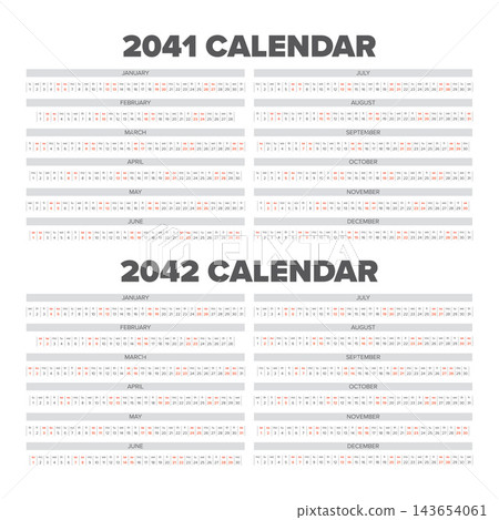 2041 and 2042 Linear Yearly Calendar Set 2041 and 2042 Linear Yearly Calendar Set 143654061