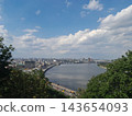 Scenic panoramic view of Kyiv cityscape with Dnieper river 143654093