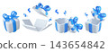 Blue 3d gift boxes and birthday presents collection opened closed and empty inside 143654842
