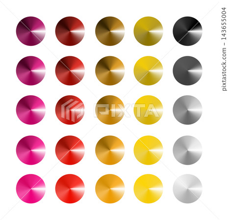 Metal gradient. Multi colored radial gradient set. Collection of shiny foil in rainbow colors palette. Vector Metal gradient. Multi colored radial gradient set. Collection of shiny foil in rainbow colors palette. Vector 143655004