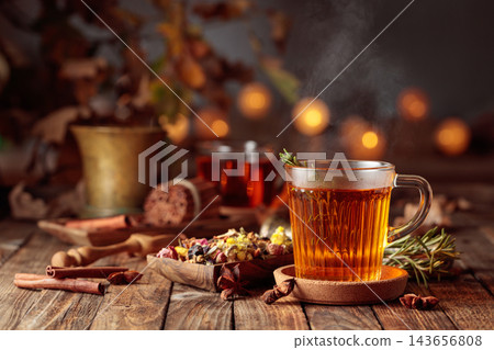 Herbal tea with cinnamon, anise, and dried herbs. Herbal tea with cinnamon, anise, and dried herbs. 143656808