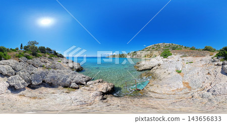 Rocky Aegean Sea Coast Near Athens, Greece, 360 VR Photo 8K Rocky Aegean Sea Coast Near Athens, Greece, 360 VR Photo 8K 143656833