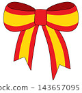 Red ribbon with yellow line trim 143657095