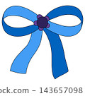 Blue ribbon with a flower decoration in the center 143657098