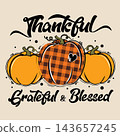 Thankful Grateful and Blessed vector pumpkin trio design. 143657245