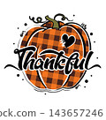 Thankful orange buffalo plaid pumpkin vector illustration 143657246